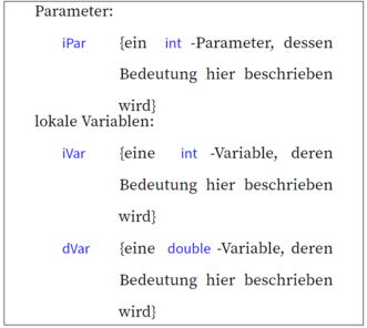 Variablen Deklaration mit Parametern, lokalen Variablen....